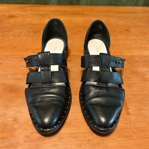 Freda Salvador Black Leather d'Orsay Strap Loafers Sz 9 Womens